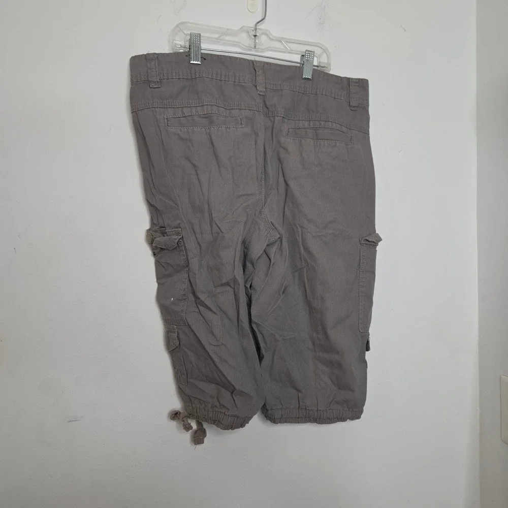 Carbon Mens Grey Cotton Cargo Shorts Size 32 Utility Multi Pocket Drawstring Hem